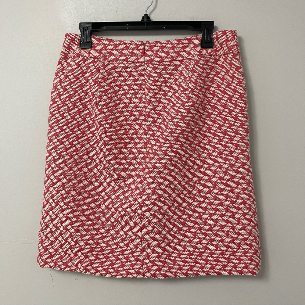 Talbots Red white tweed print skirt with front hem split - Picture 2 of 3
